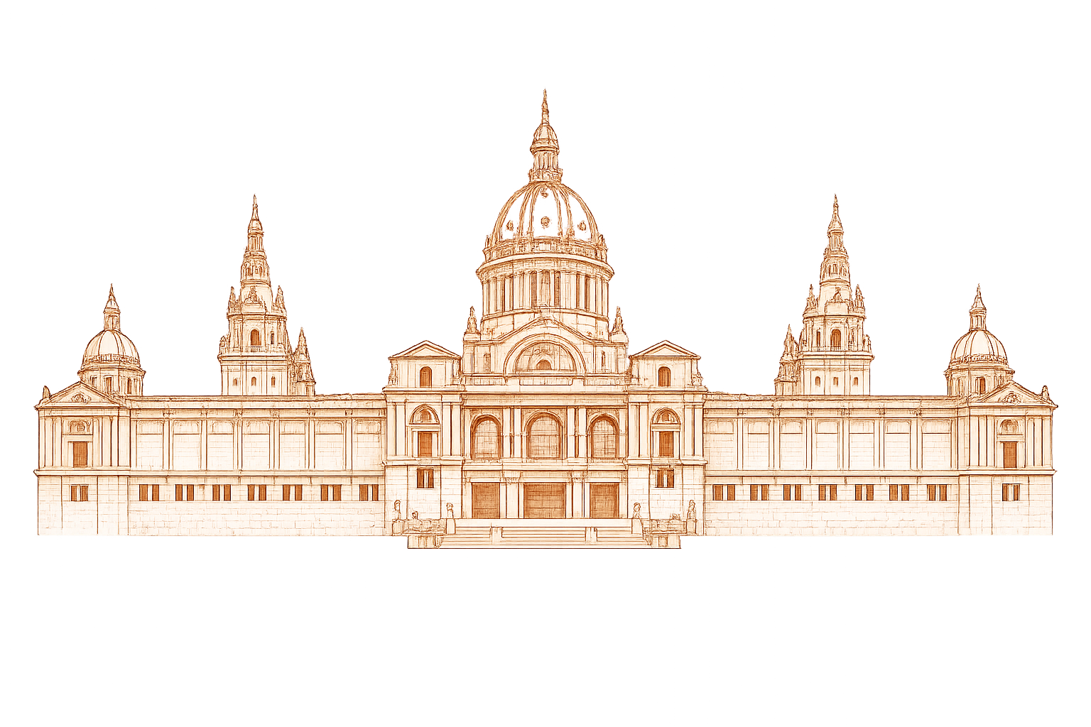 Terracotta line drawing of MNAC (Museu Nacional d'Art de Catalunya) on Montjuïc, Poble Sec